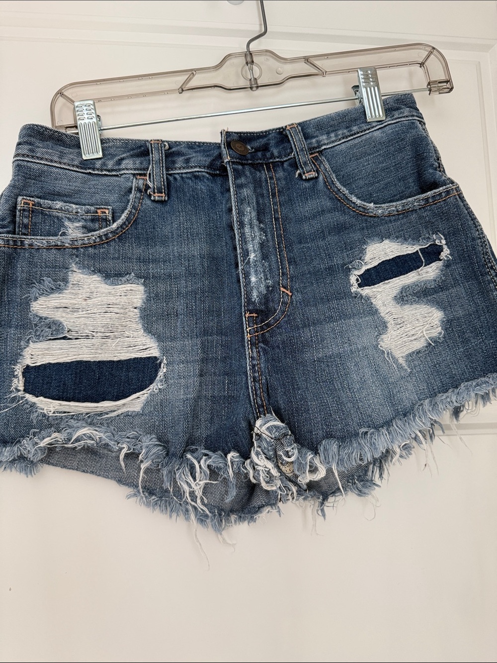 Hollister Dark Blue Distressed High-Rise Jean Shorts